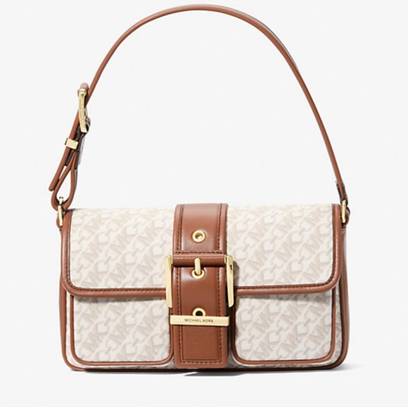 NWT MICHAEL Michael Kors Brown/Tan Monogram Shoulder Bag - Picture 3 of 11